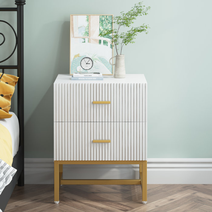 Everly Quinn 2 Drawer Iron Nightstand in White & Reviews Wayfair